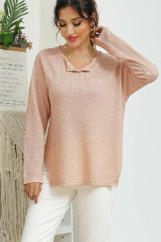 R NECK EYELET DETAILED REGLAN SWEATER KNIT TOP