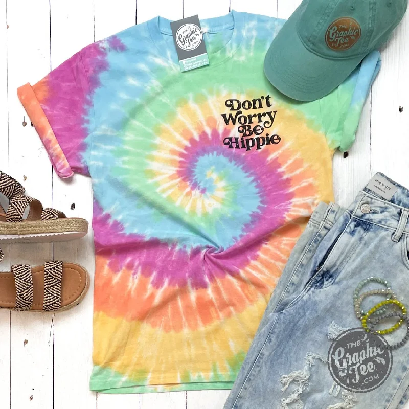 Don't Worry Be Hippie Crew Neck Tie Dye Short Sleeve Graphic Tee