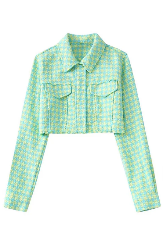 'Whitley' Houndstooth Pattern Collared Crop Jacket