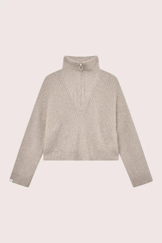 Florie Brushed Zip Knit - Washed Grey