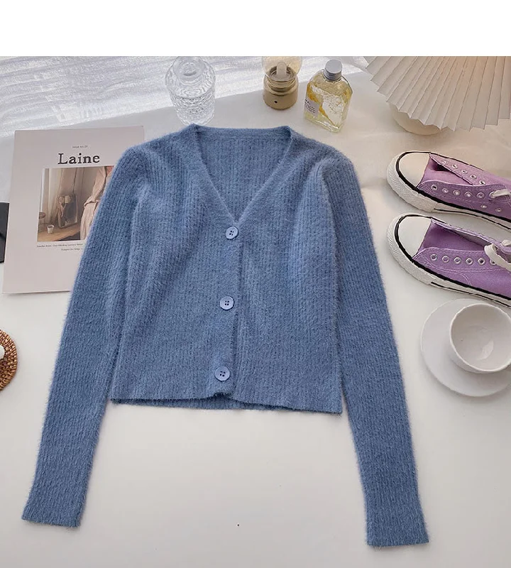 Sweater small coat foreign style versatile V-Neck long sleeve top  6503