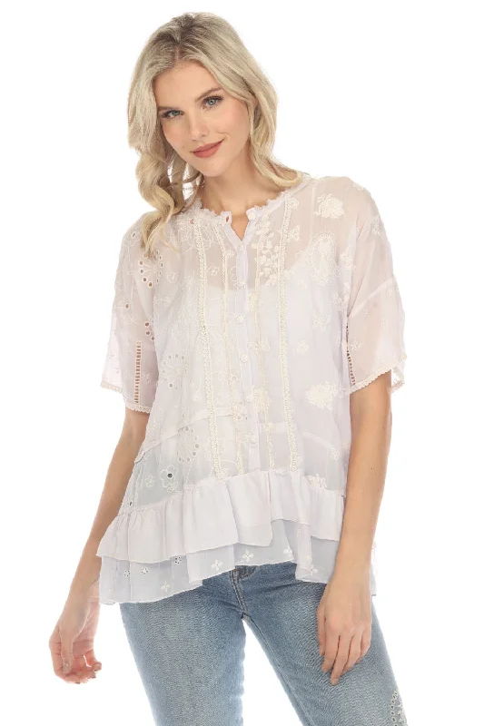 Johnny Was Summer Hyacinth Eyelet Embroidered Blouse C13323