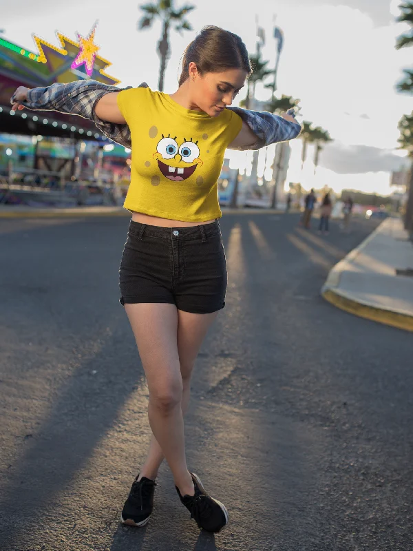 Spongebob Face - HALF-SLEEVE CROP TOPS