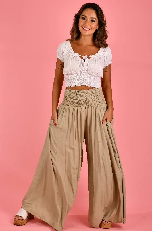 VBLP206 - FREMANTLE ROUCHED WIDE LEG PANT - TIDAL FOAM