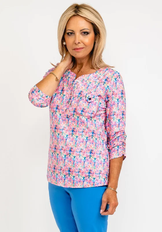 Leon Collection Naomi Abstract Print Top, Pink Multi