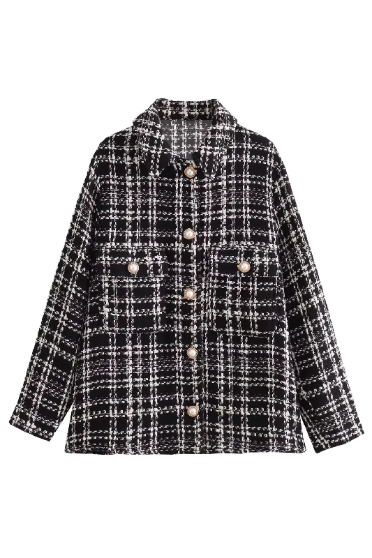 'Davina' Tweed Plaid Shirt Jacket