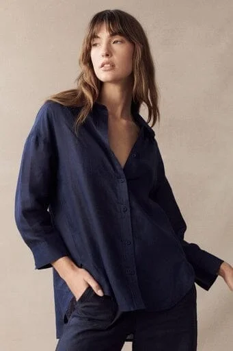 Boyfriend Linen Shirt - Navy