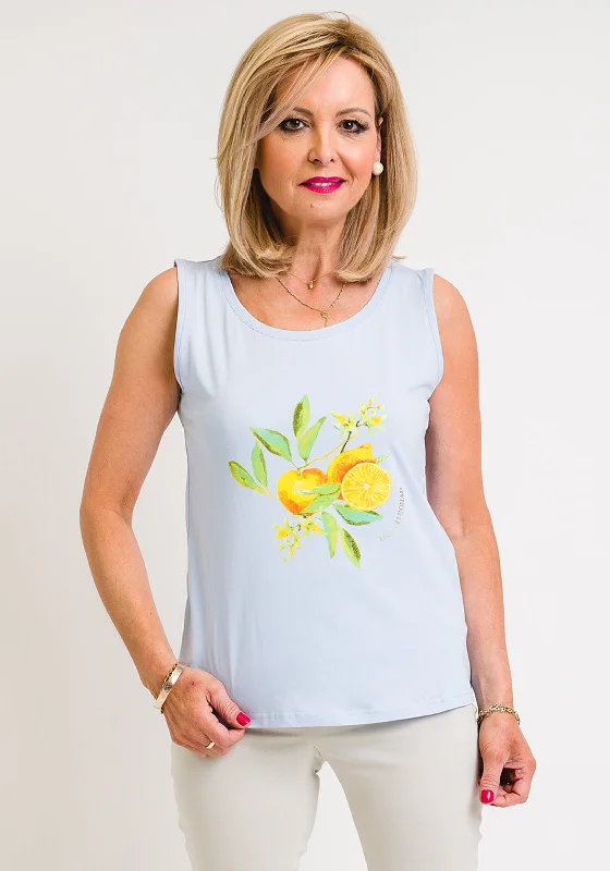 Leon Collection Lemon Print Tank Top, Blue