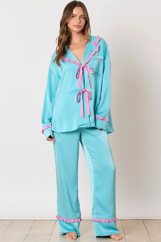 Retro Dreams Blue Satin Pajamas