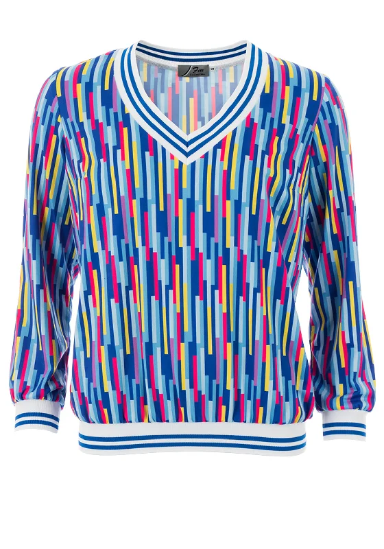 Leon Collection Block Stripe Print Blouse, Blue Multi