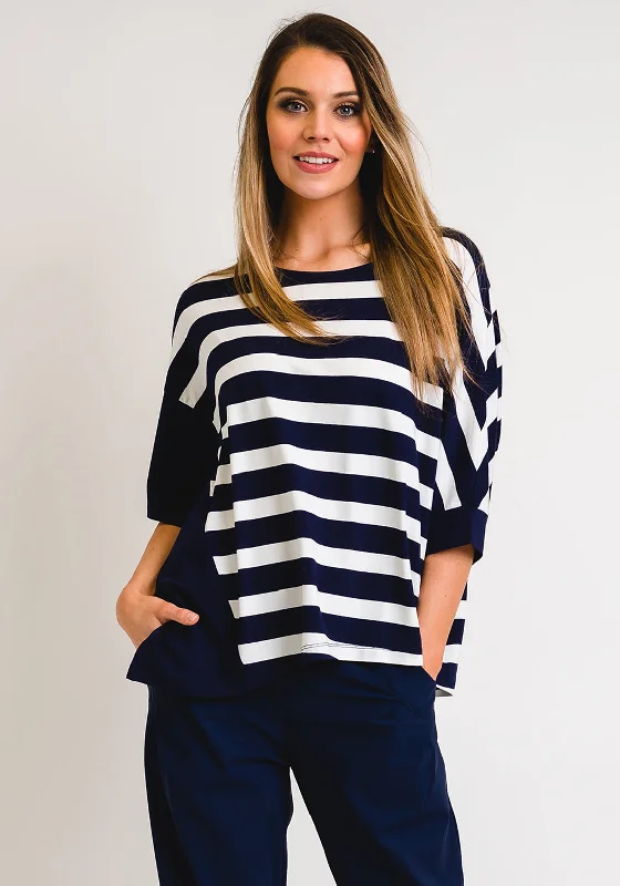 Naya Striped Short Sleeve Relaxed Top, Navy & White