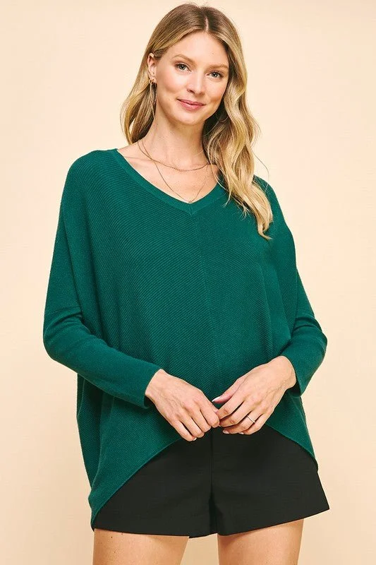 Ribbed Knit Dolman High Low Sweater