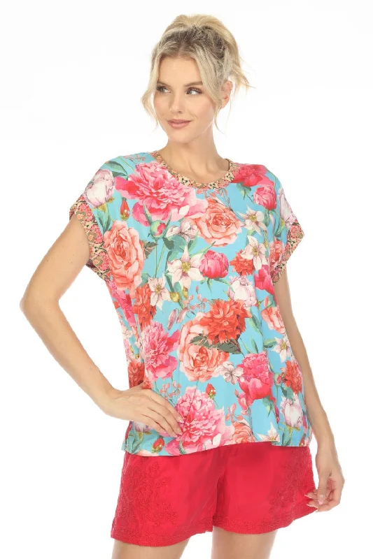 Johnny Was Pink Rose Relaxed Short Sleeve Tee Boho Chic T11123