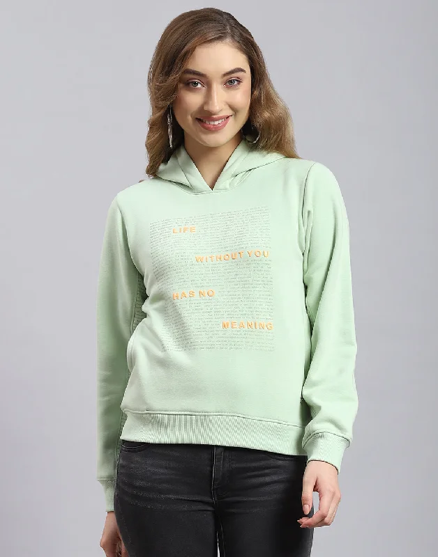 Women Green Printed Hooded Full Sleeve Sweatshirt