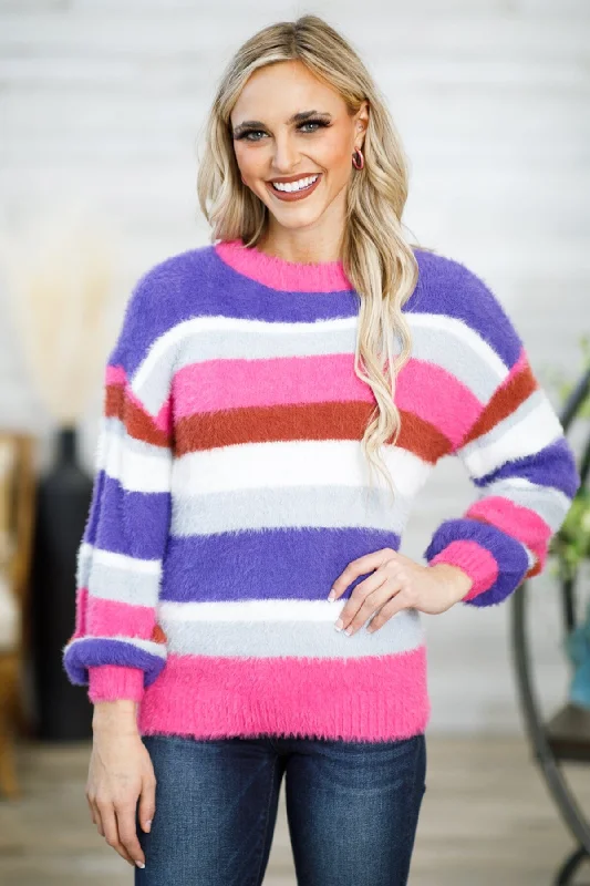 Hot Pink and Purple Multicolor Stripe Sweater