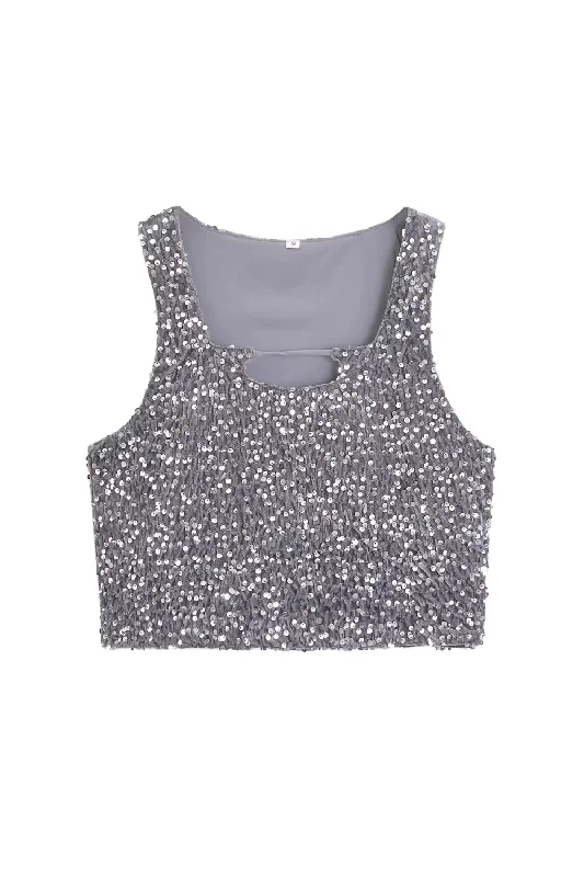 'Glenda' Sequinned Sleeveless Short Top