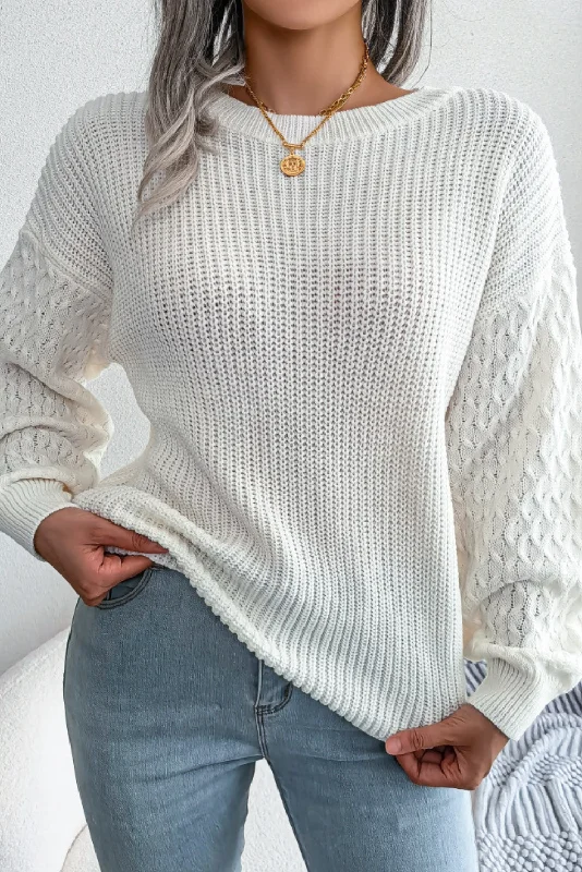 'Leila' Cable Knit Sleeve Ribbed Sweater (3 Colors)