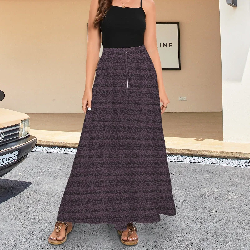 Drawstring Pocket Maxi Skirt Plum Scallop Print