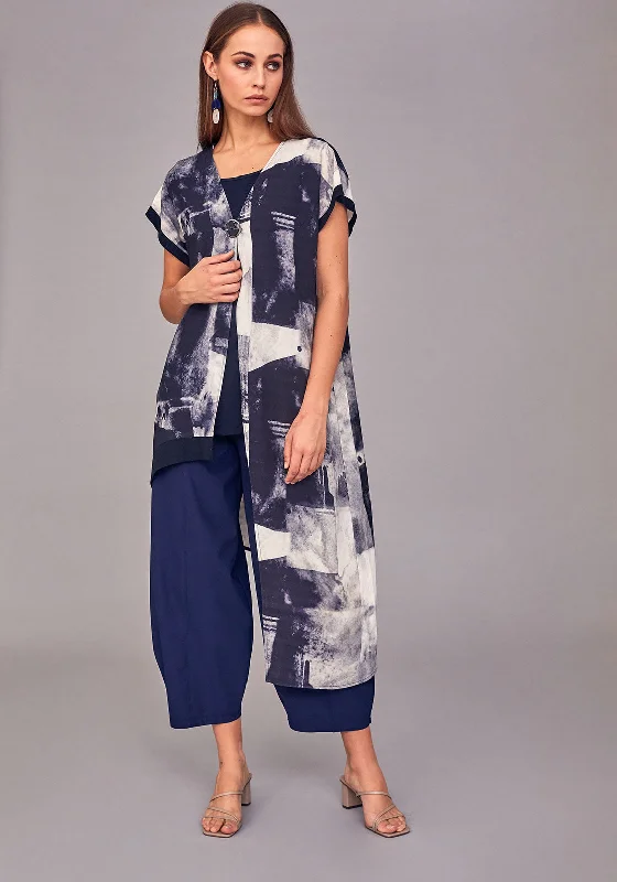 Naya Graphic Print Asymmetric Jacket and Top, Navy