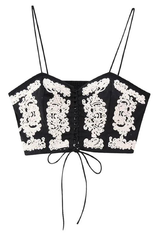 'Ivanna' Embroidery Spaghetti Straps Crop Top