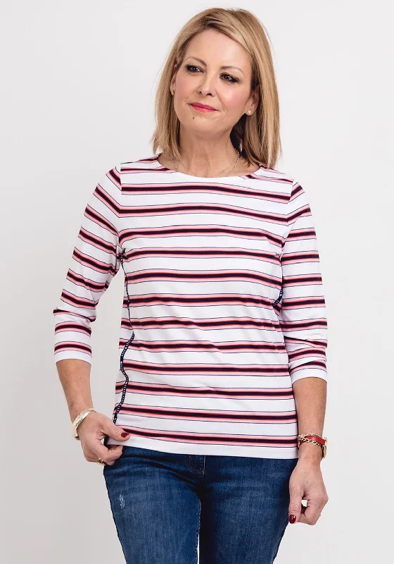 Bianca Striped Cropped Sleeve T-Shirt, White Multi