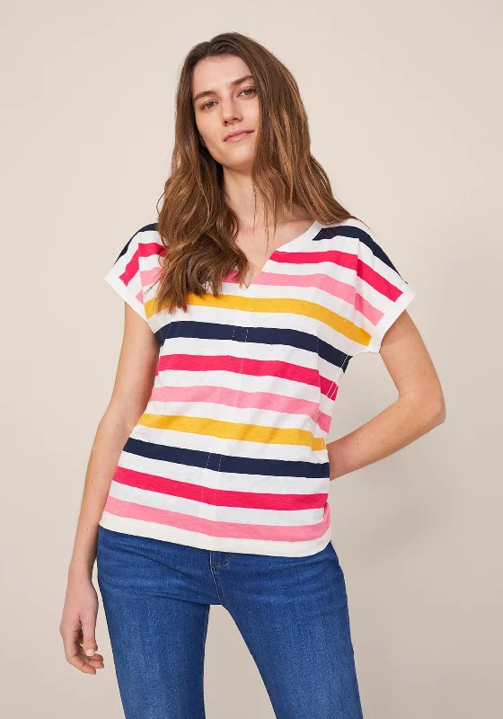 White Stuff Nelly Notch Striped T-Shirt, Pink Multi