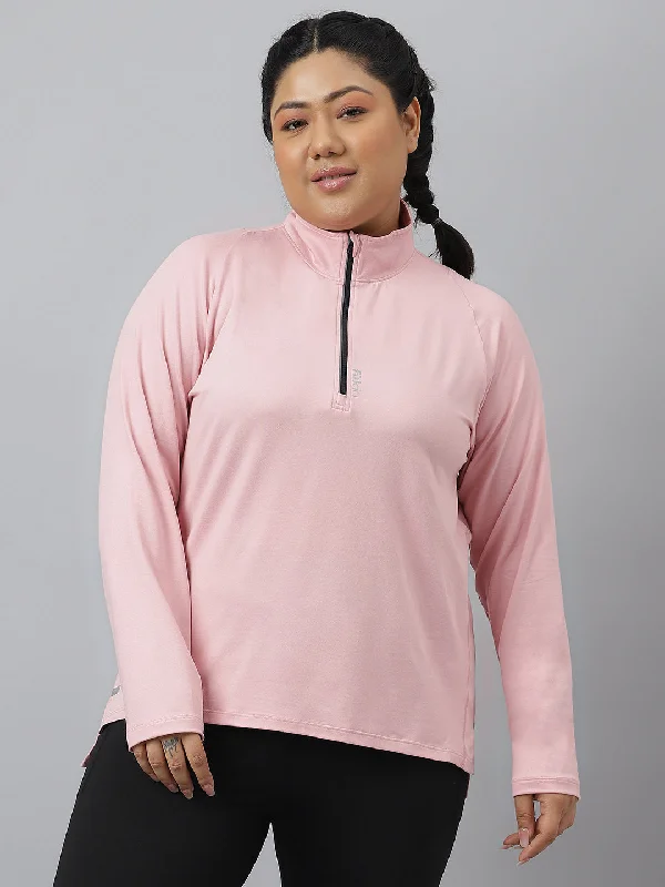 Fitkin Plus Size Super Soft Anti-Odor Pink Front Zipper Tshirt