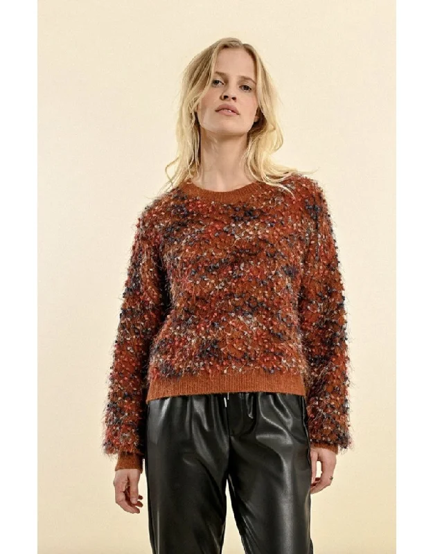 Rust Mixed Texture Knit Sweater