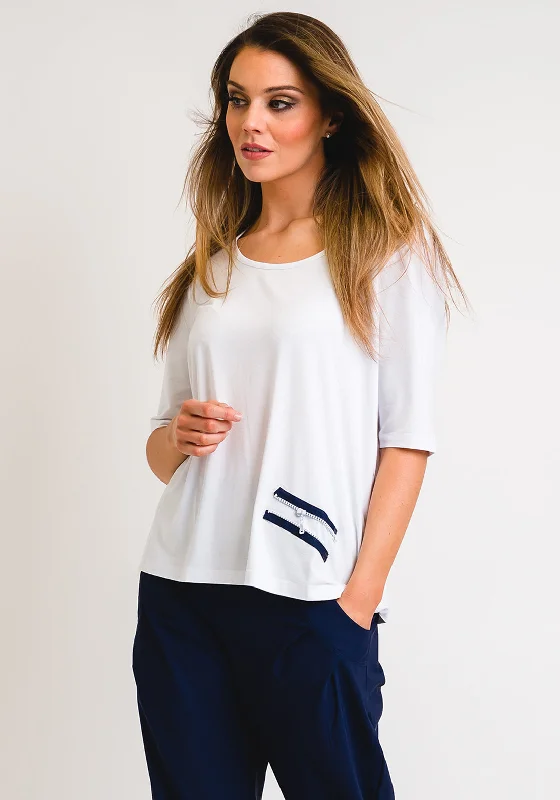 Naya Zip Trim Relaxed Fit T-Shirt, White