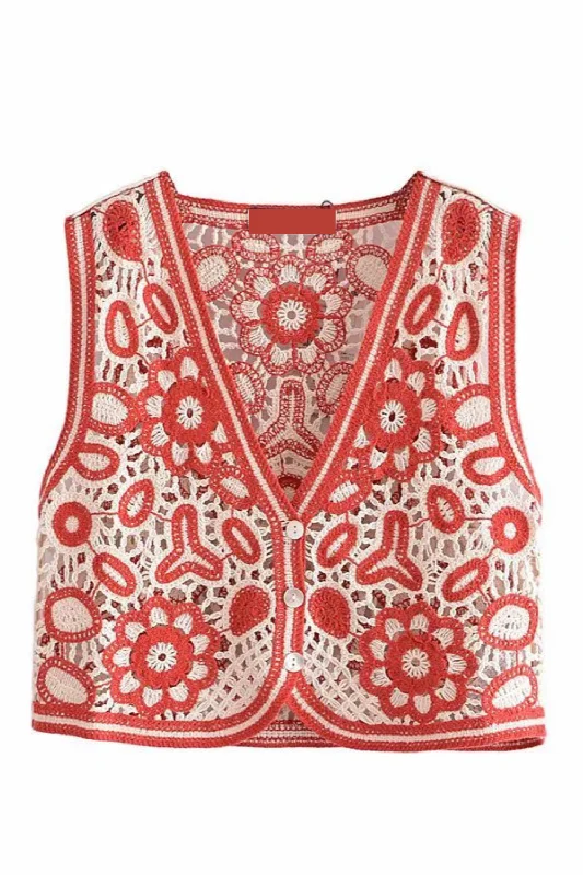 'Felipa' Embroidery Knitted Sleeveless Top Vest