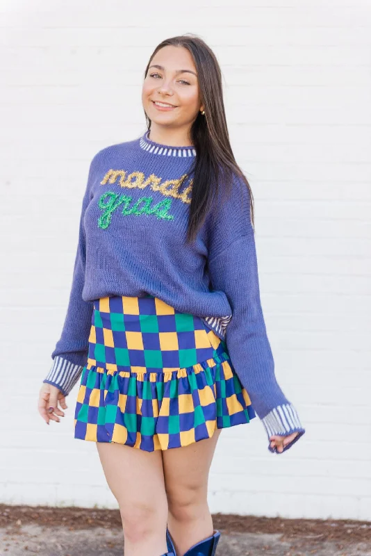 Purple Mardi Gras Tinsel Sweater