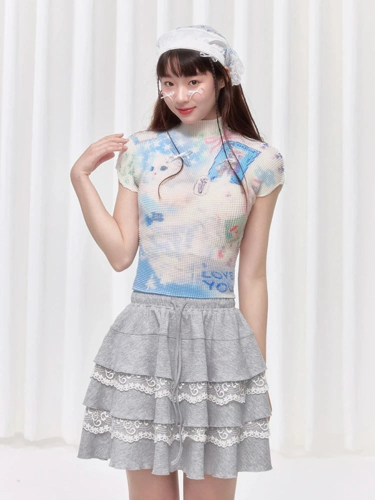 Printed pleated t-shirt [s0000008038]