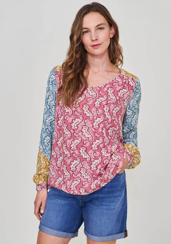 White Stuff Rosewood Leaf Print Top, Pink Multi