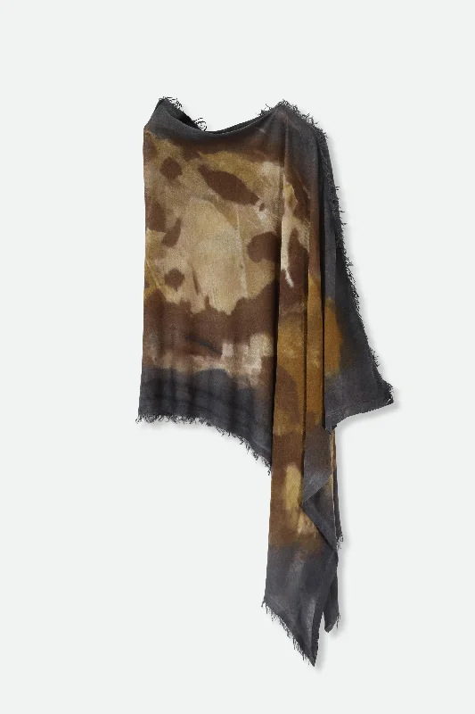 HANDPAINTED CARRIAGI CASHMERE VARA WRAP IN OKRA CHARCOAL