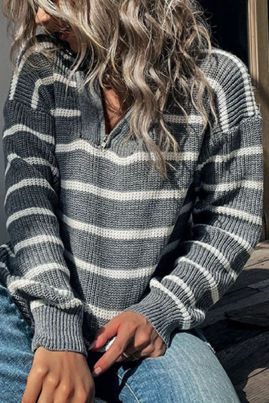 'Sam' Collar Half Zip Striped Sweater