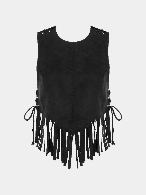 Custom Open Back Lace-up Design Tassel Cami Top