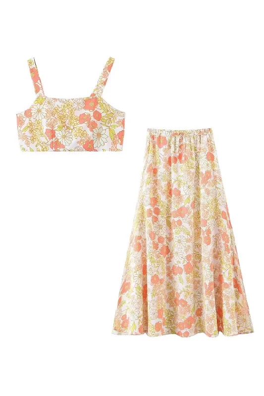 'Tessa' Floral Printed Sleeveless Top & Skirt Set