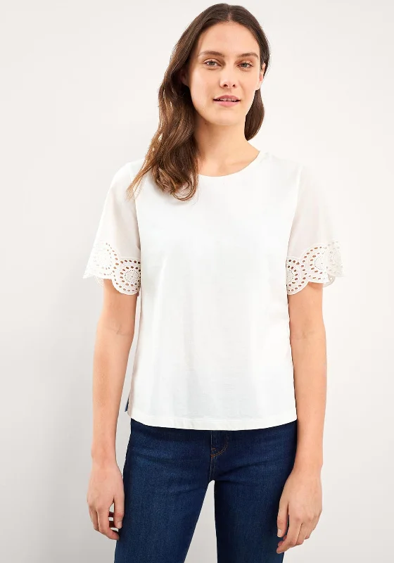 White Stuff Belle Broderie Sleeve T-Shirt, Brilliant White