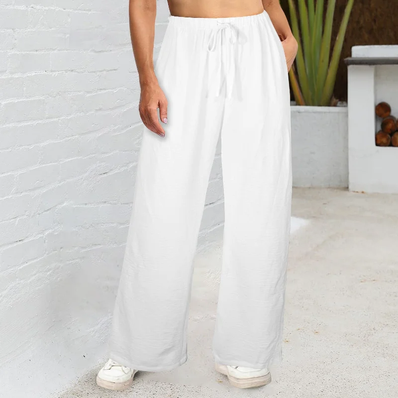 White Wide Leg Pants with Pockets