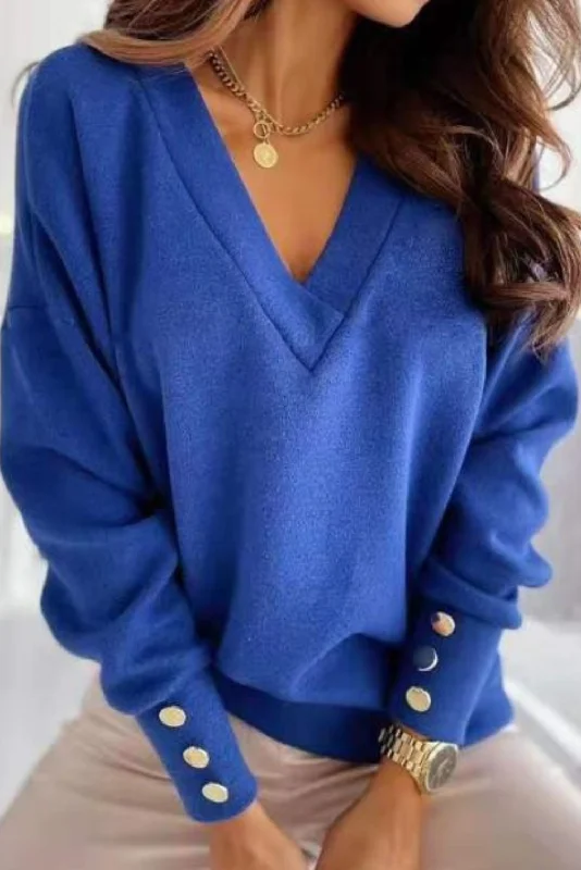 'Abbey' V-neck Buttoned Batwing Sleeve Top (4 Colors)