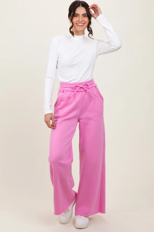 Pink Exposed Seam Wide Leg Sweatpants