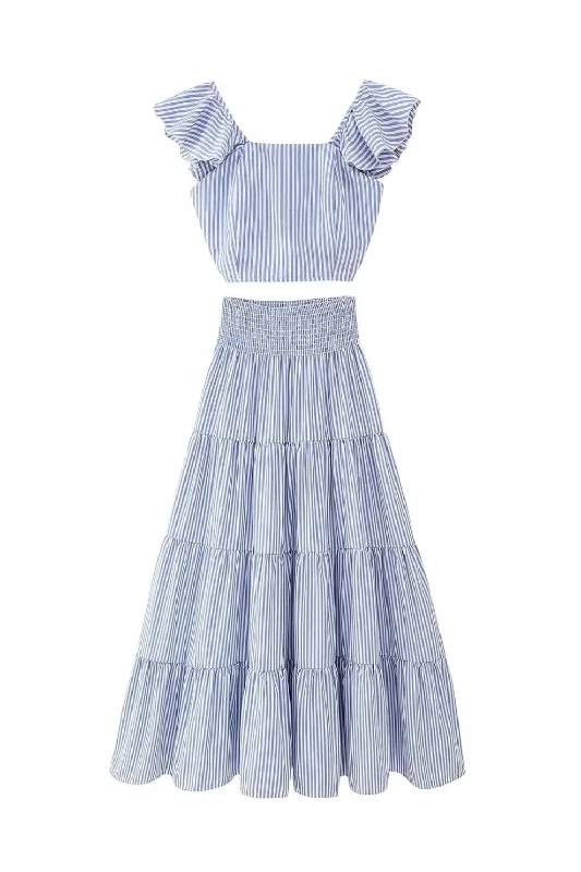 'Veronica' Striped Sleeveless Top & Tiered Skirt Set