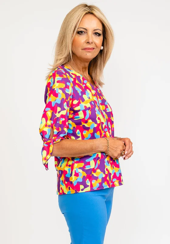 Leon Collection Donna Colour Splash Print Top, Multi