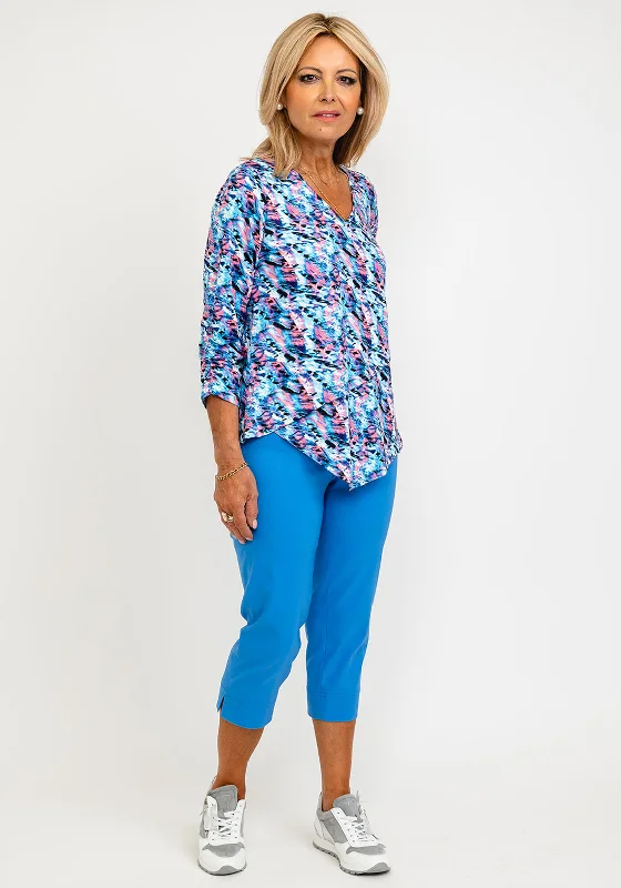 Leon Collection Emily Flash Print Top, Blue Multi