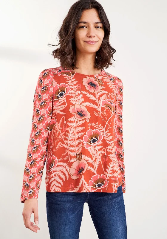 White Stuff Poppy Floral & Cat Print Top, Salmon Pink