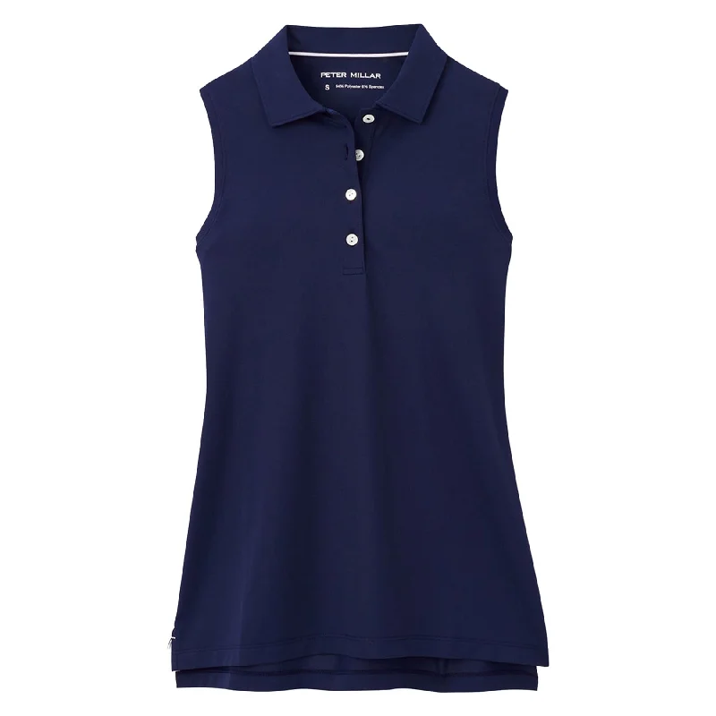 Womens Sleeveless Banded Button Polo Navy - 2025