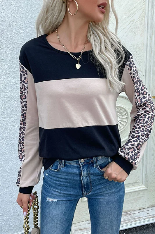 'Pippa' Leopard Color Block Long Sleeve Sweatshirt