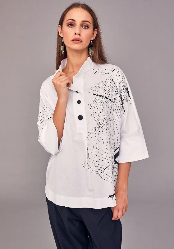 Naya Contrast Print Tunic Shirt, White