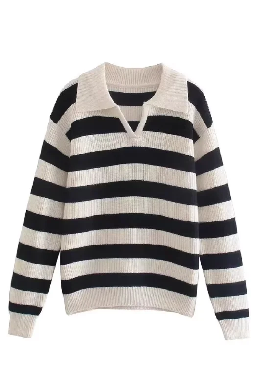 'Naomi' Collared Stripe Knitted Sweater