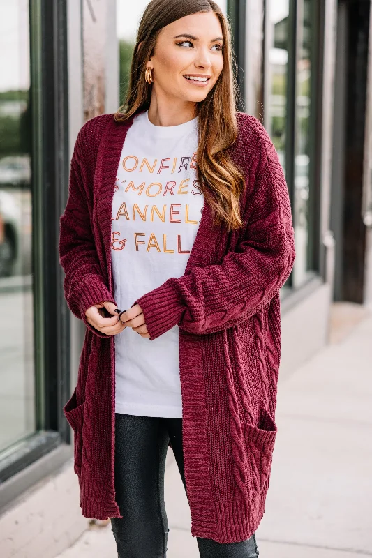 Cozy Crush Merlot Red Cable Knit Cardigan